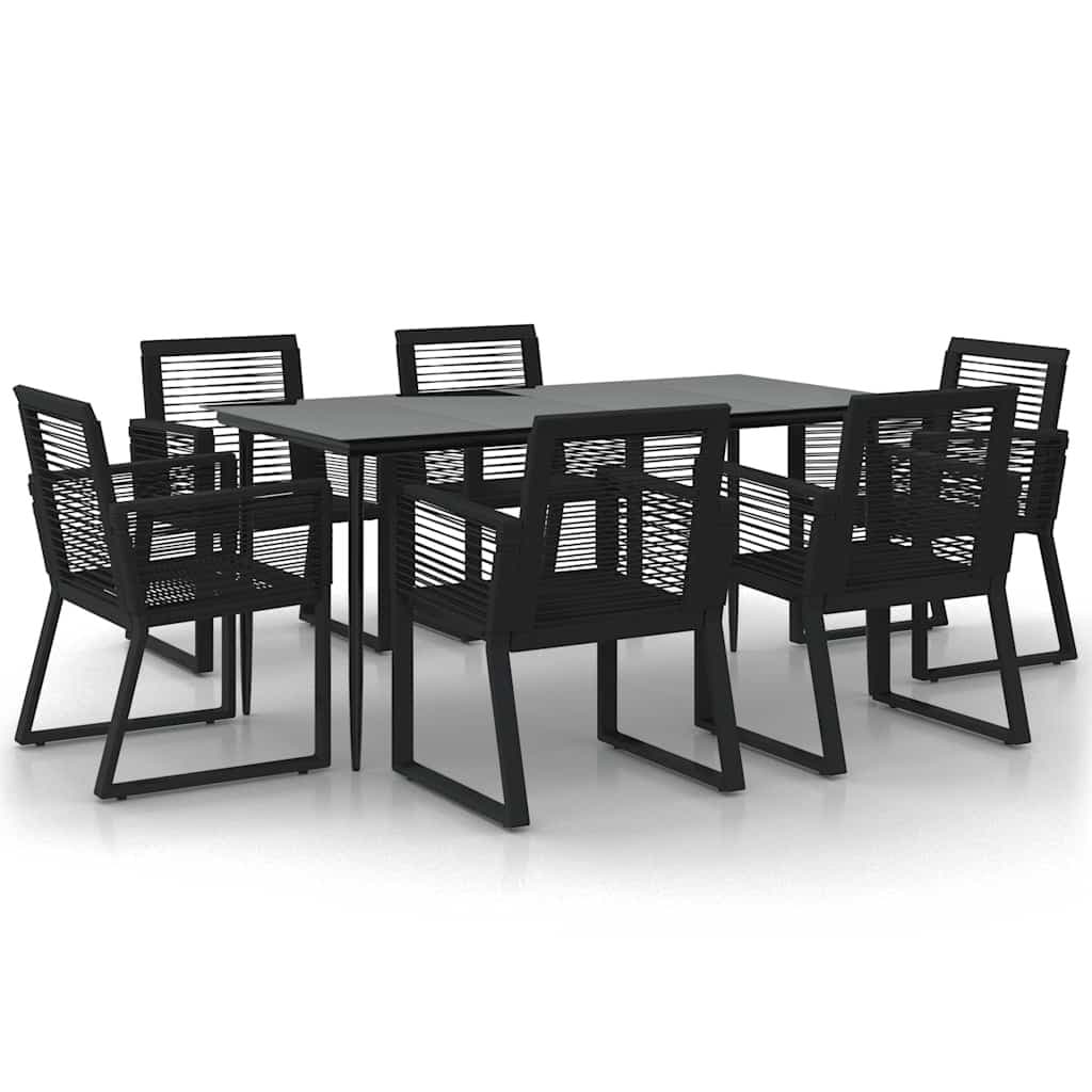 7 Piece Outdoor Dining Set with Black Rattan