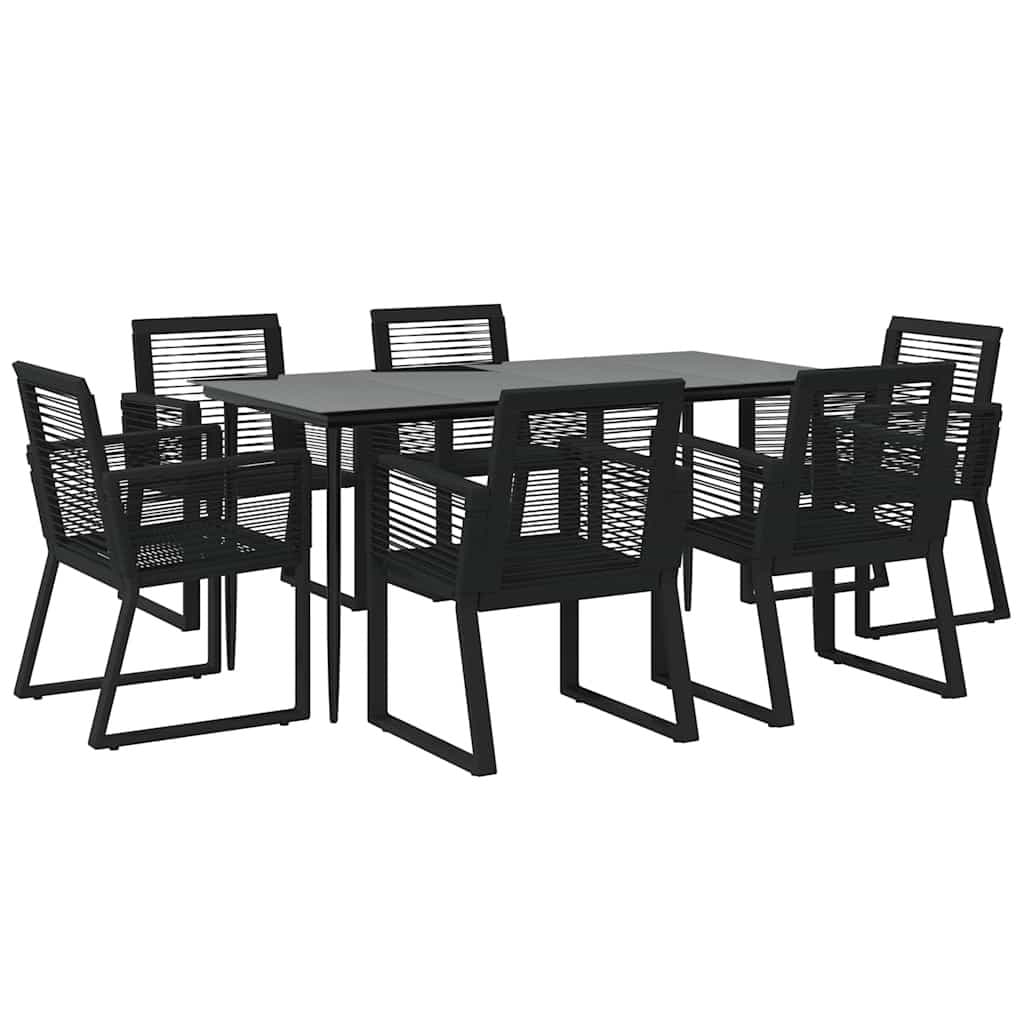 7 Piece Outdoor Dining Set with Black Rattan