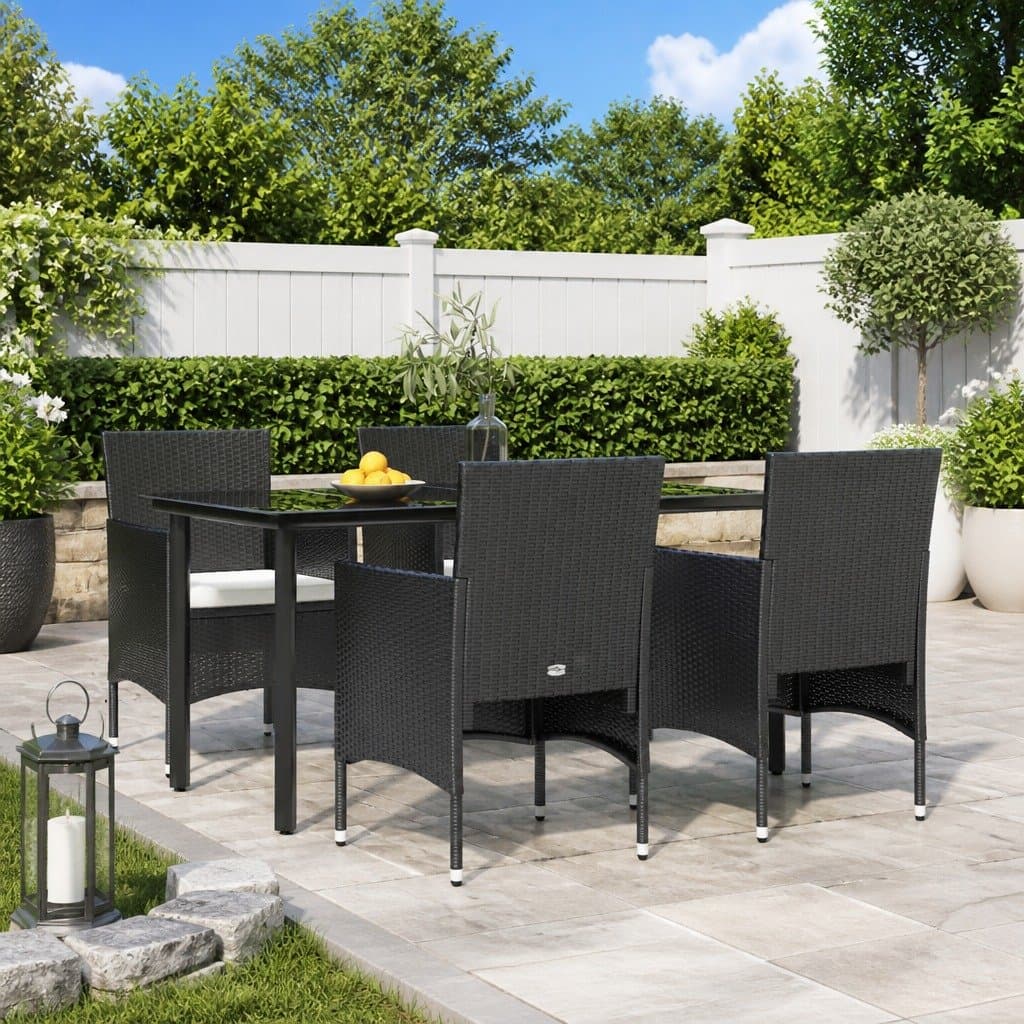 Garden Dining Set 5 Piece Outdoor Furniture Table Chairs with Cushions Black