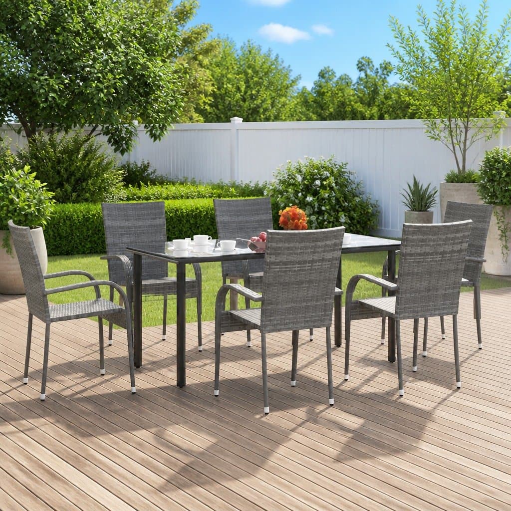 7 Piece Grey Rattan Garden Dining Set