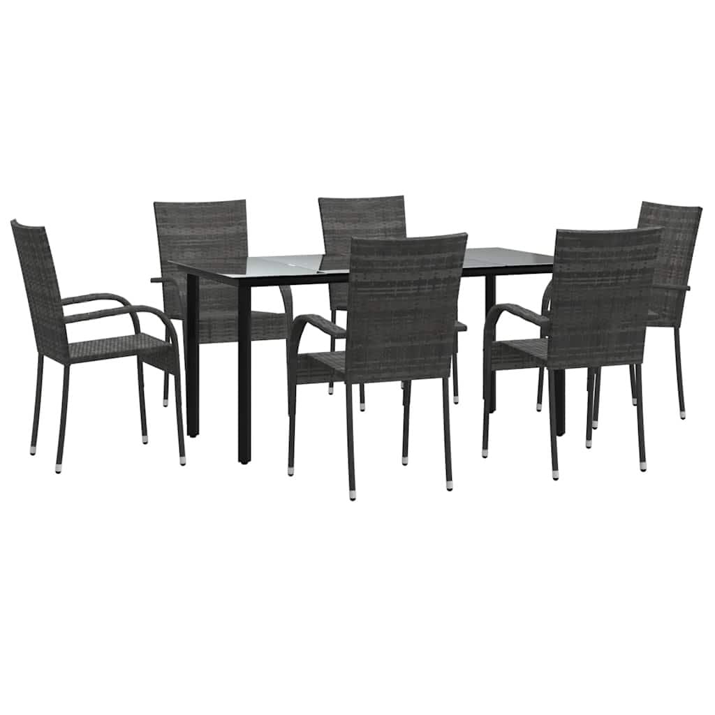 7 Piece Grey Rattan Garden Dining Set