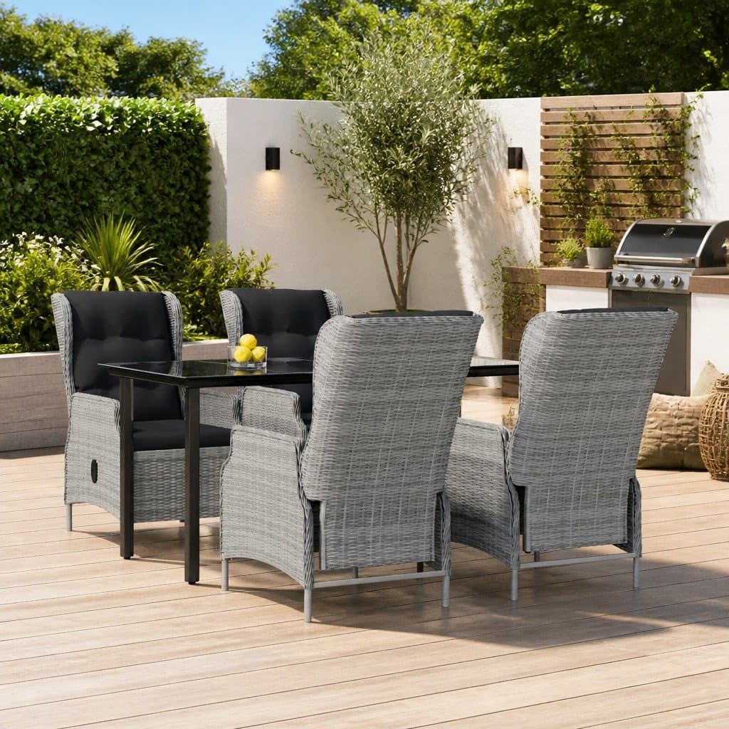 5-Piece Garden Dining Set Grey Poly Rattan Outdoor Furniture