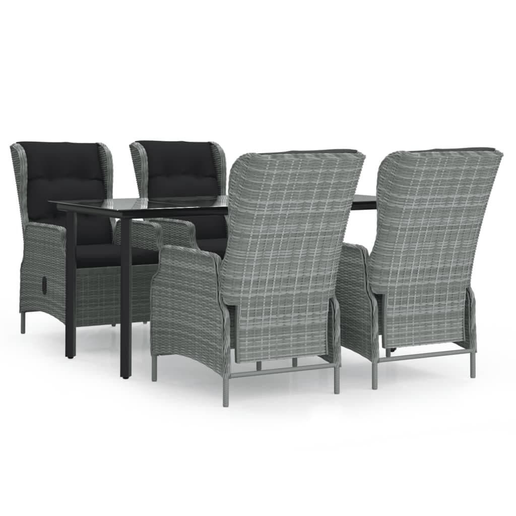 5-Piece Garden Dining Set Grey Poly Rattan Outdoor Furniture