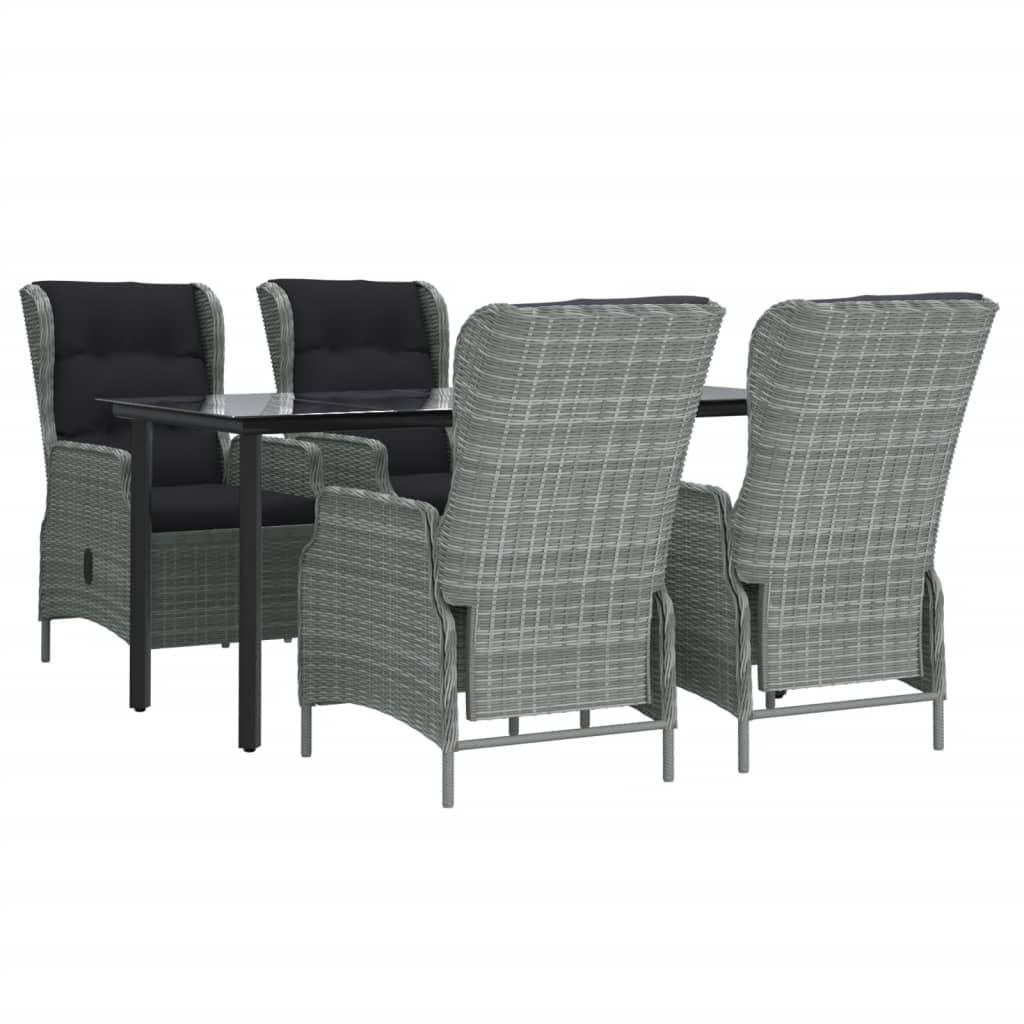 5-Piece Garden Dining Set Grey Poly Rattan Outdoor Furniture