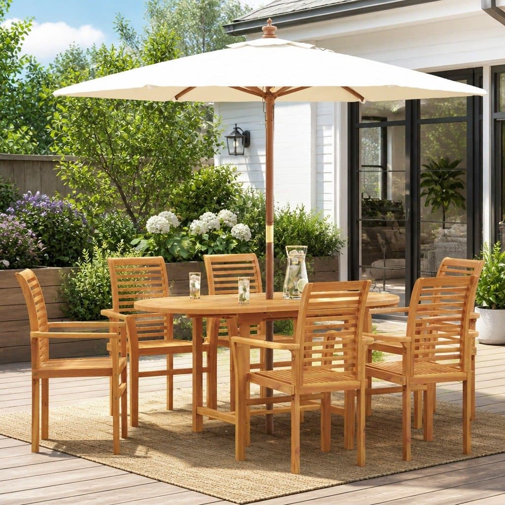 7-Piece Brown Solid Teak Wood Garden Dining Set