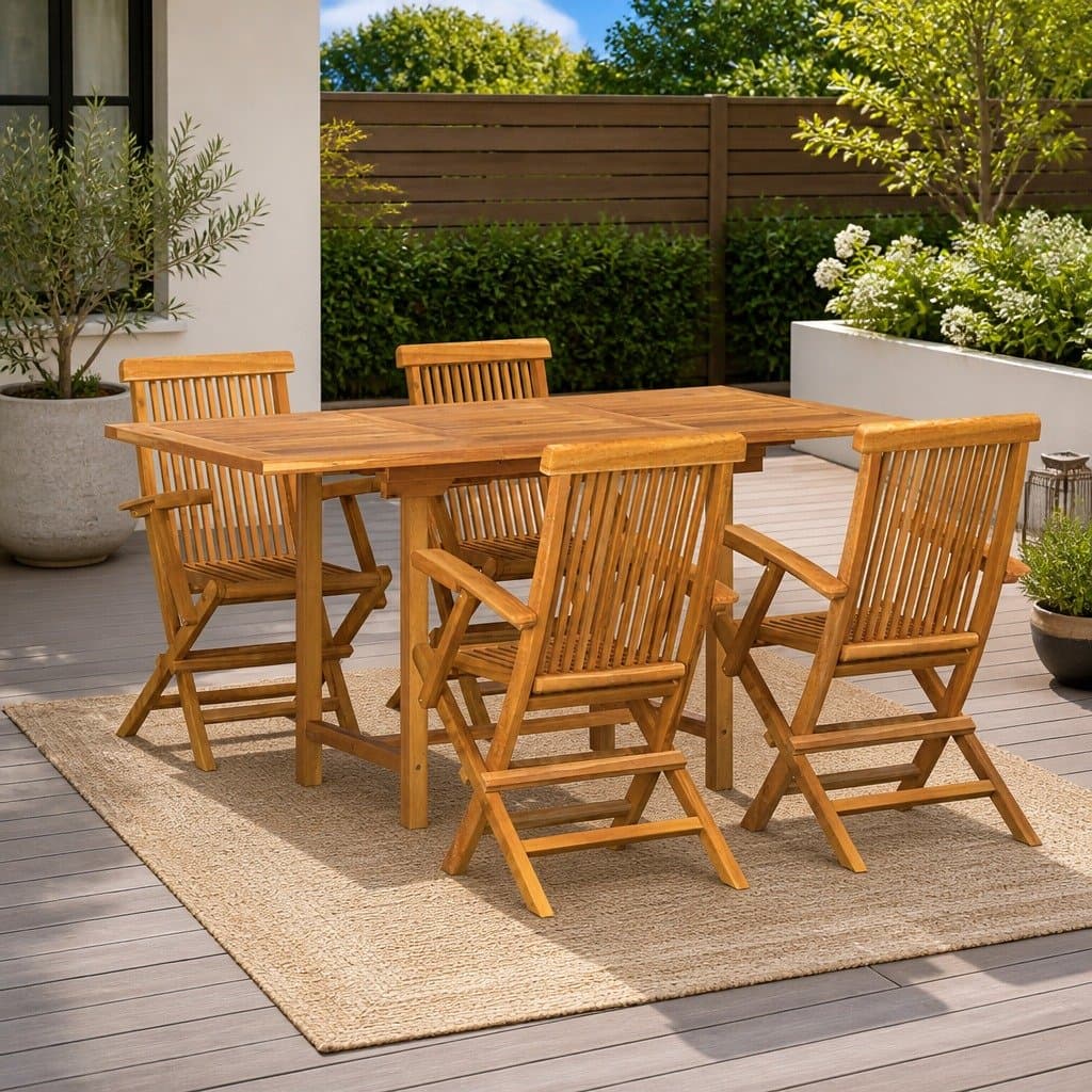 5-Piece Outdoor Dining Set with Teak Wood Finish