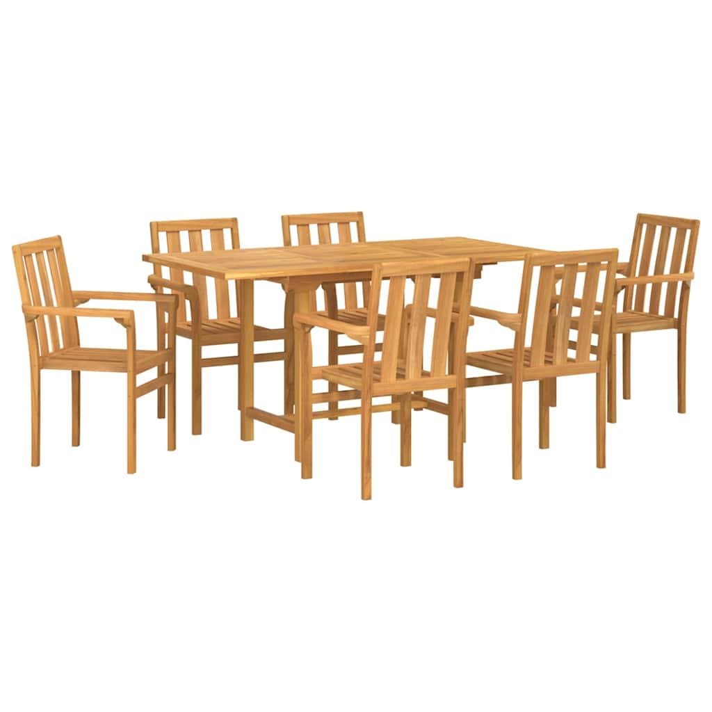 7-Piece Garden Dining Set in Brown Teak Wood