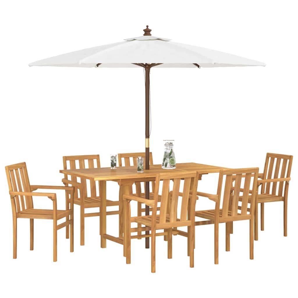 7-Piece Garden Dining Set in Brown Teak Wood