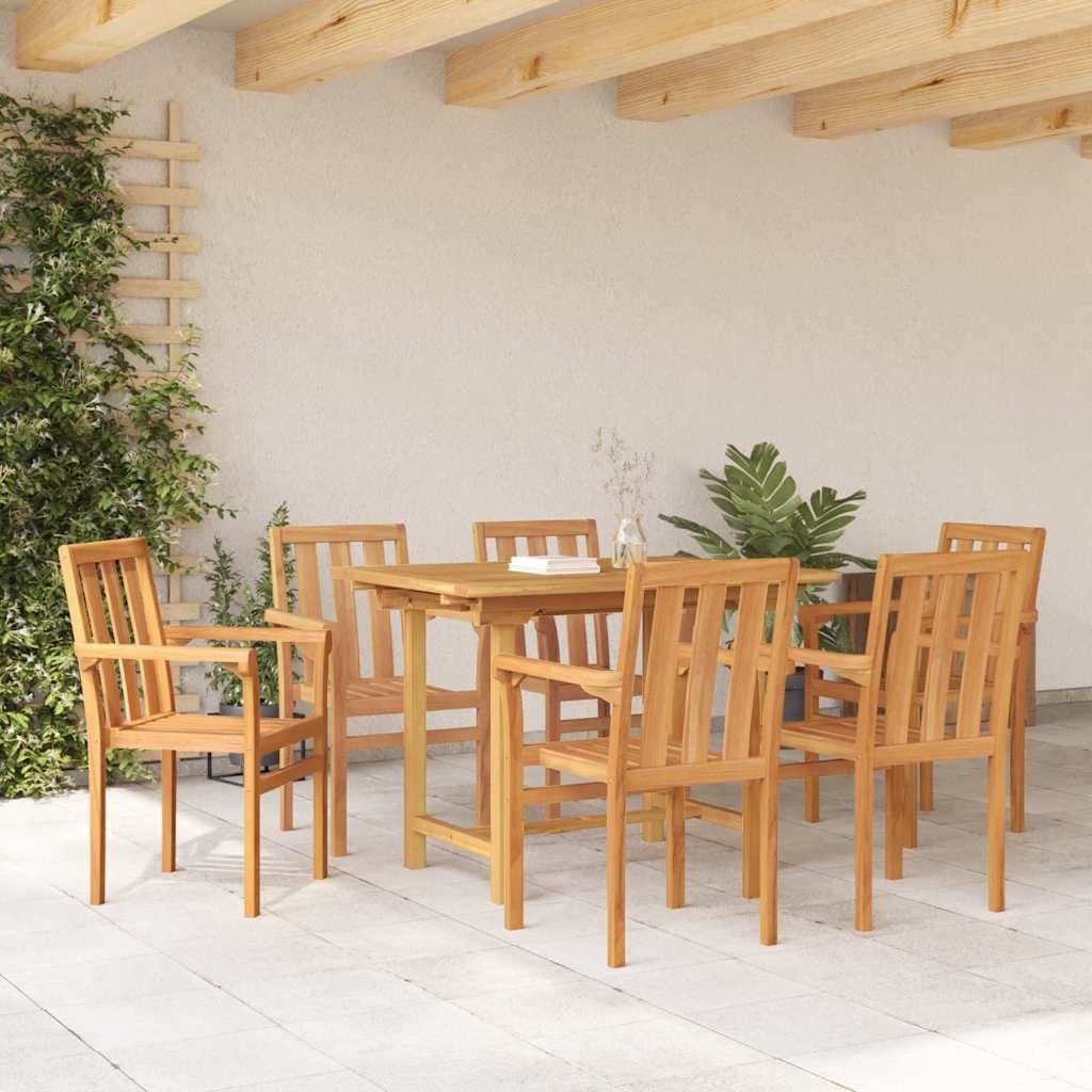 7-Piece Garden Dining Set in Brown Teak Wood