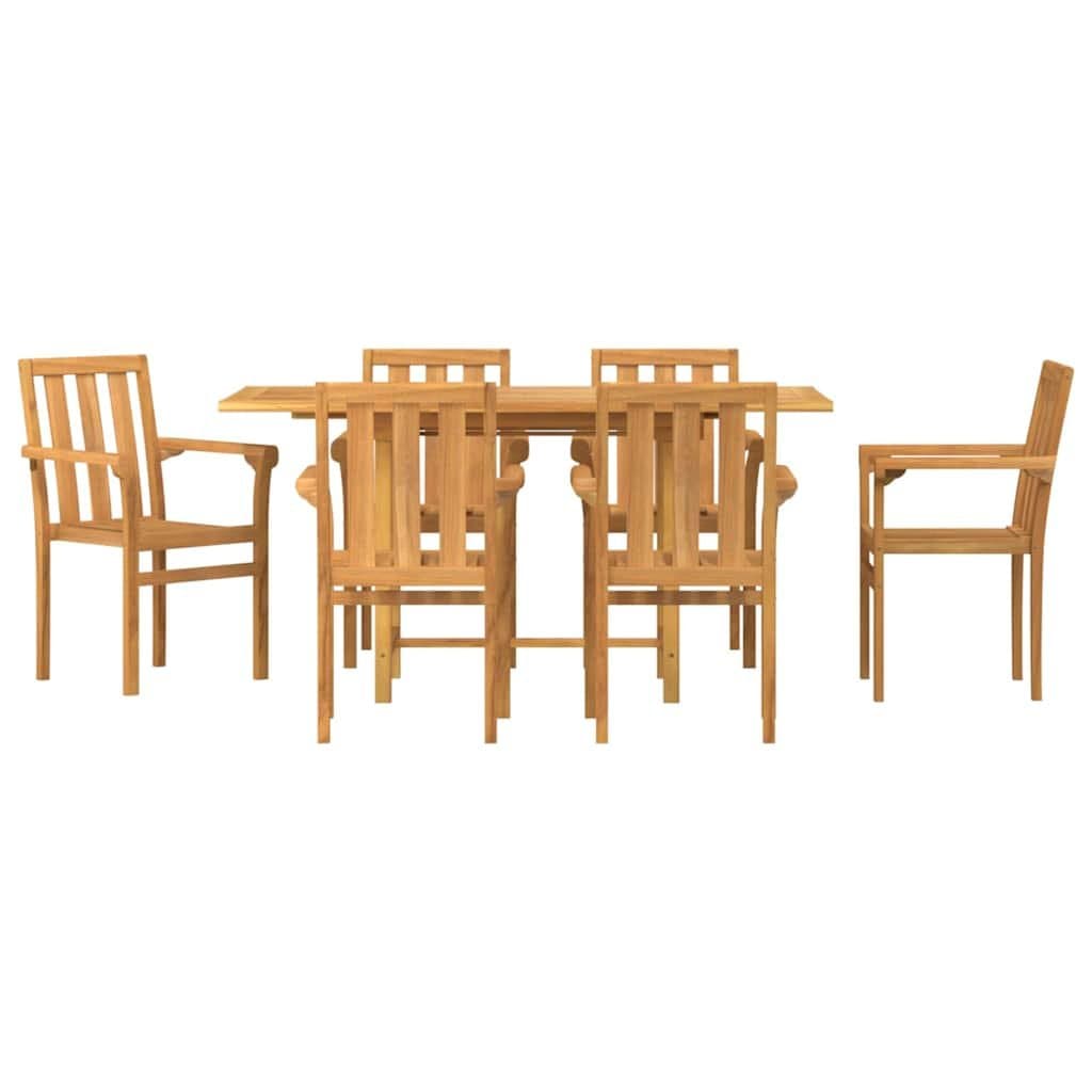 7-Piece Garden Dining Set in Brown Teak Wood