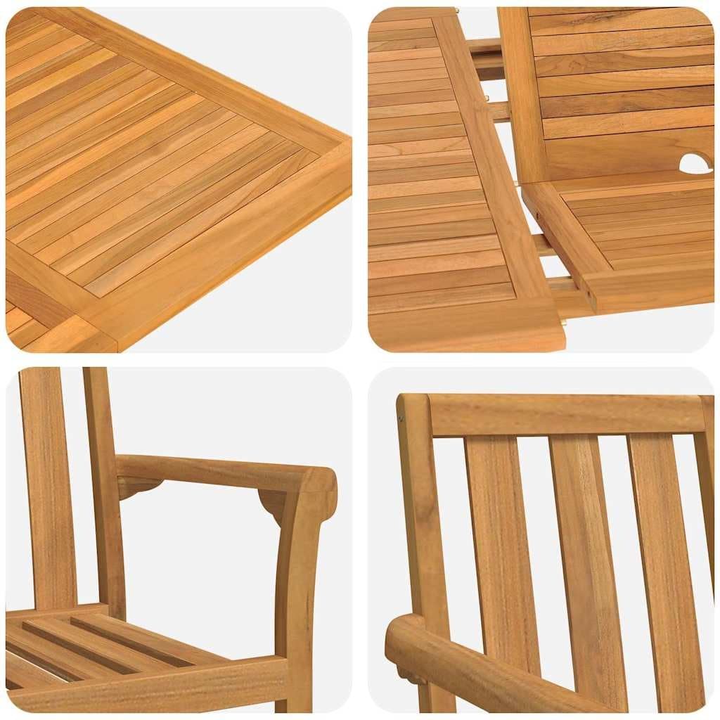 7-Piece Garden Dining Set in Brown Teak Wood