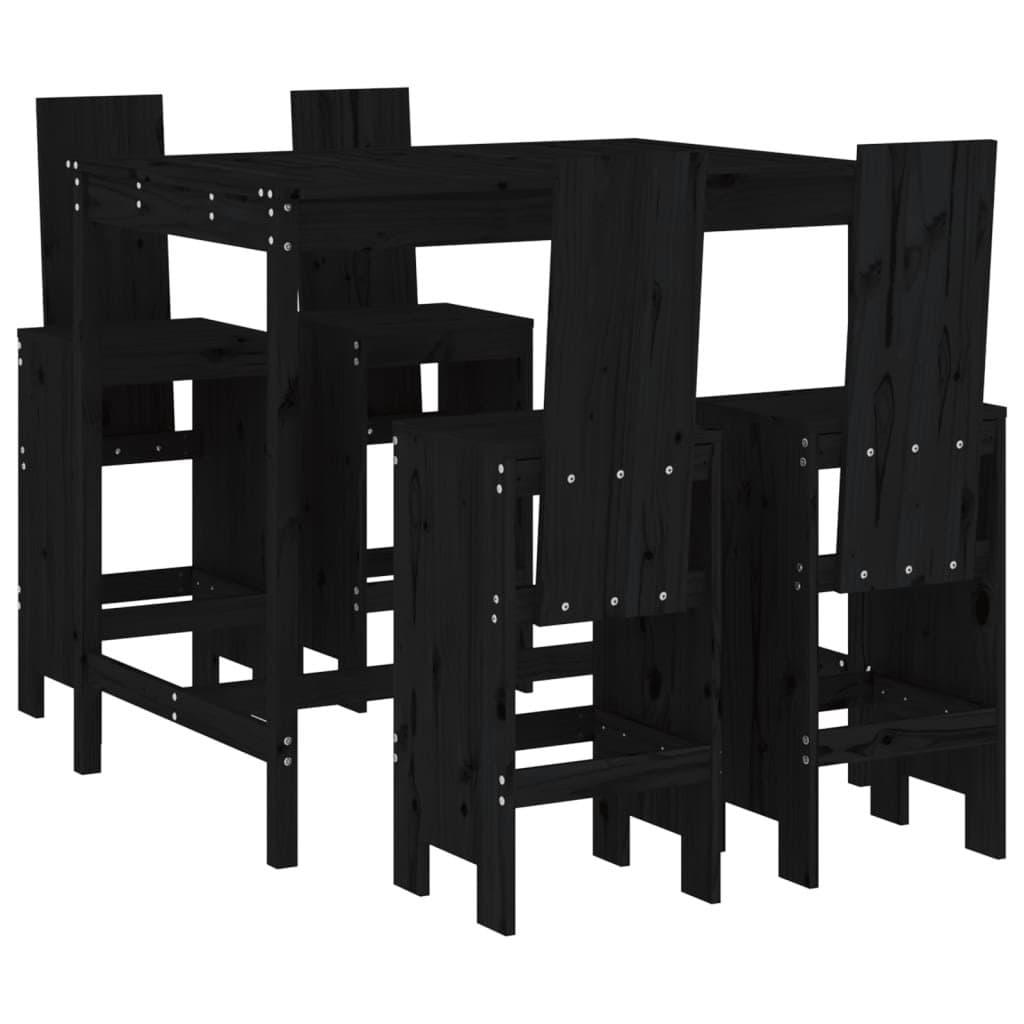 5 Piece Black Outdoor Bar Set with Solid Pine Wood