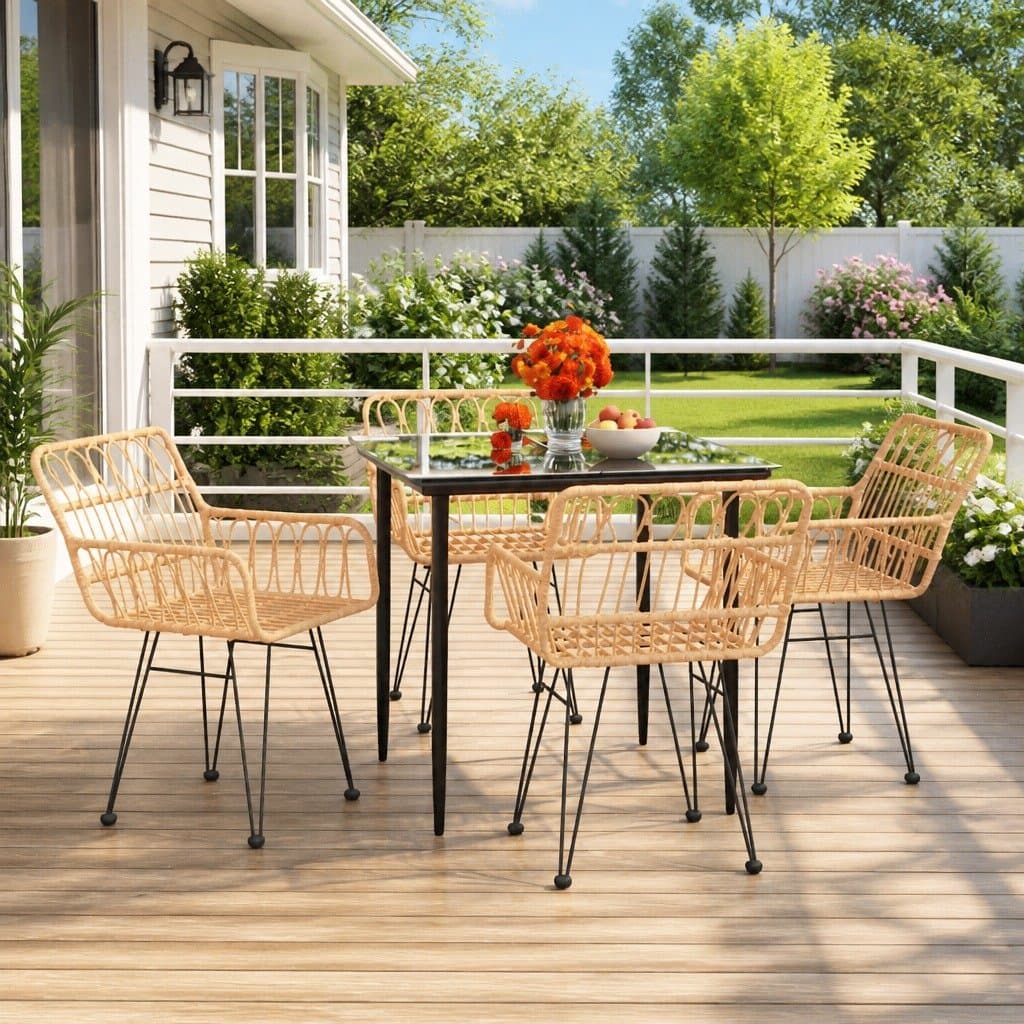 5 Piece Garden Dining Set Outdoor Patio Furniture Brown Poly Rattan Table Chairs