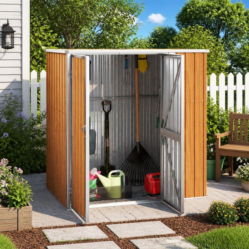 Brown Garden Tool Shed with Galvanised Steel Frame