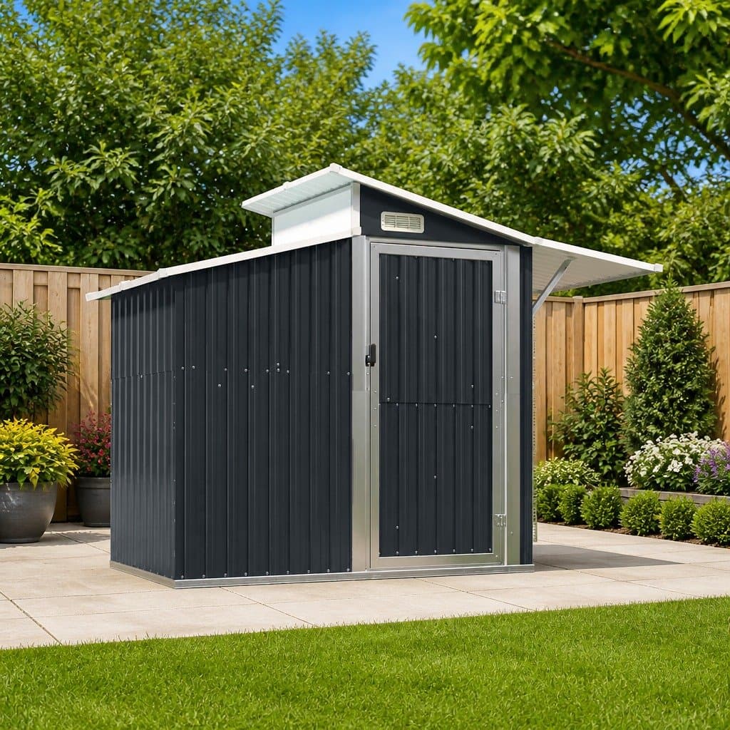 Anthracite Garden Shed for Tool Storage, Galvanised Steel
