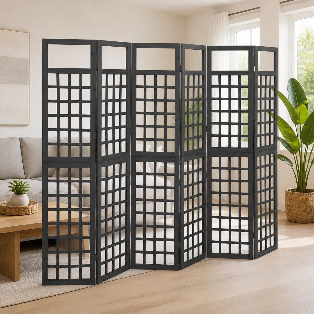6-Panel Room Divider Trellis in Black