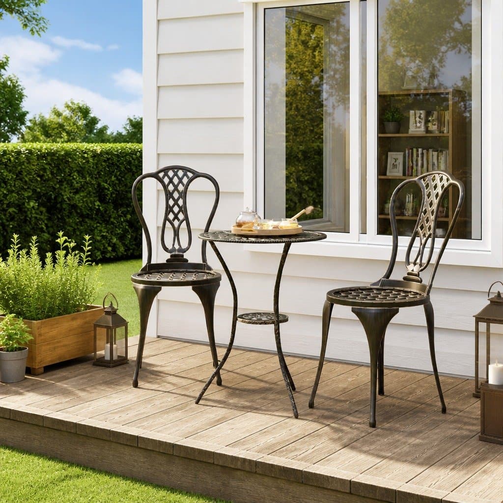 Cast Metal 3 Piece Bistro Set for Outdoor Spaces