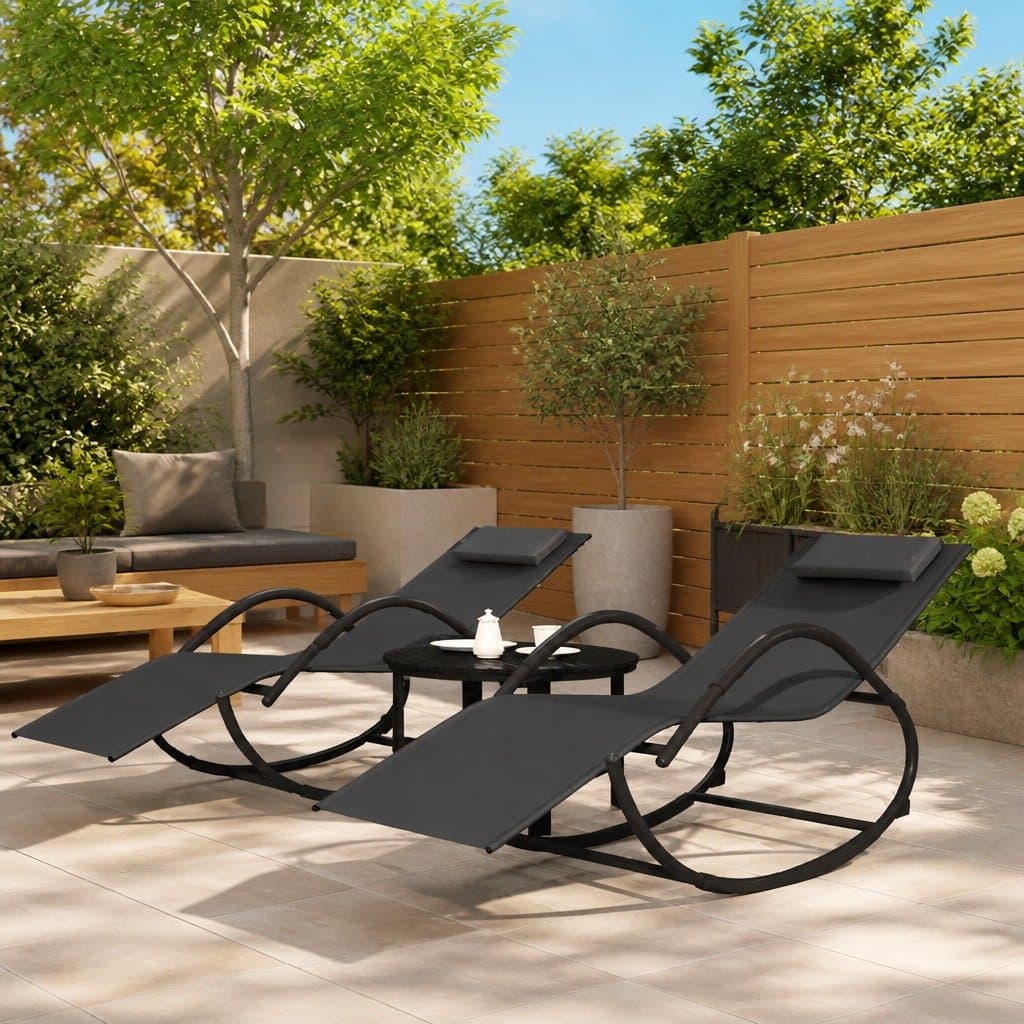 Black Steel Textilene Rocking Loungers Set of 2