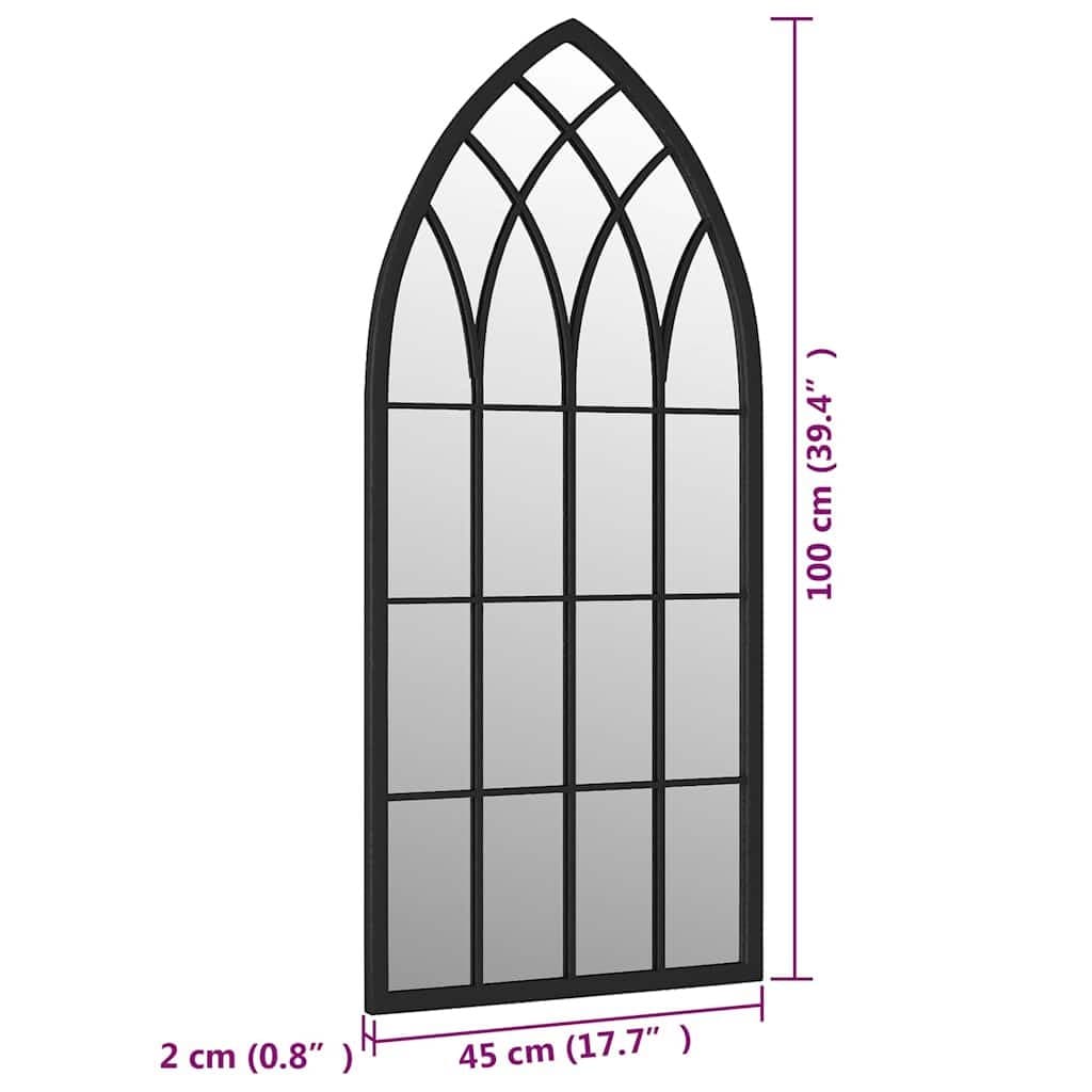Black Iron Garden Mirror 100x45 cm for Outdoor Use