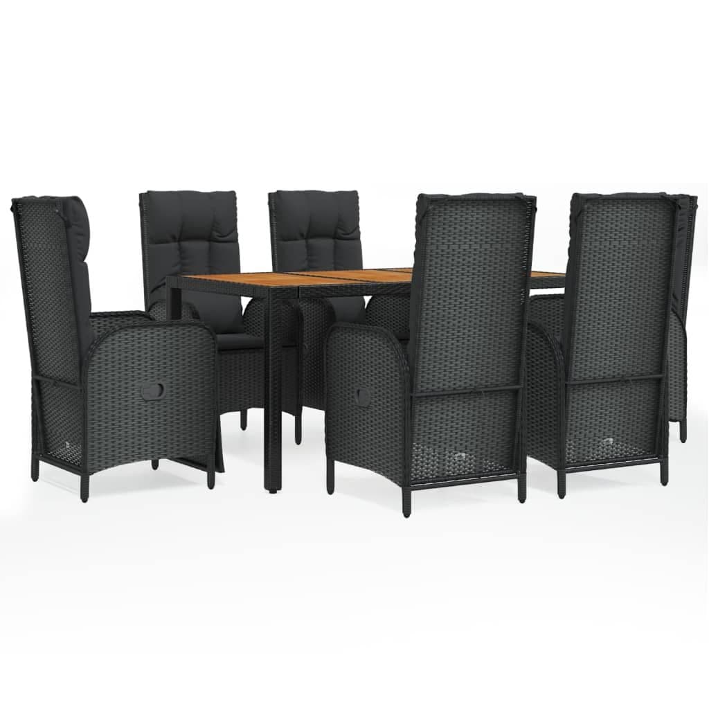 7 Piece Black Garden Dining Set with Cushions