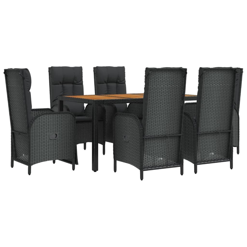 7 Piece Black Garden Dining Set with Cushions