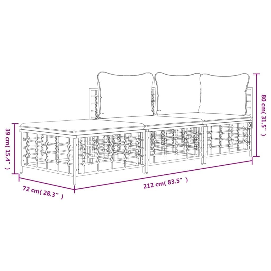 3-Piece Outdoor Garden Lounge Set with Cushions