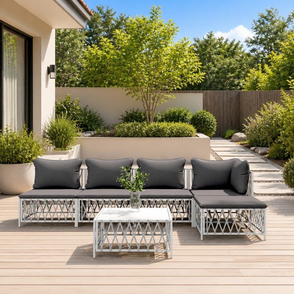 6 Piece White Steel Frame Garden Lounge Set