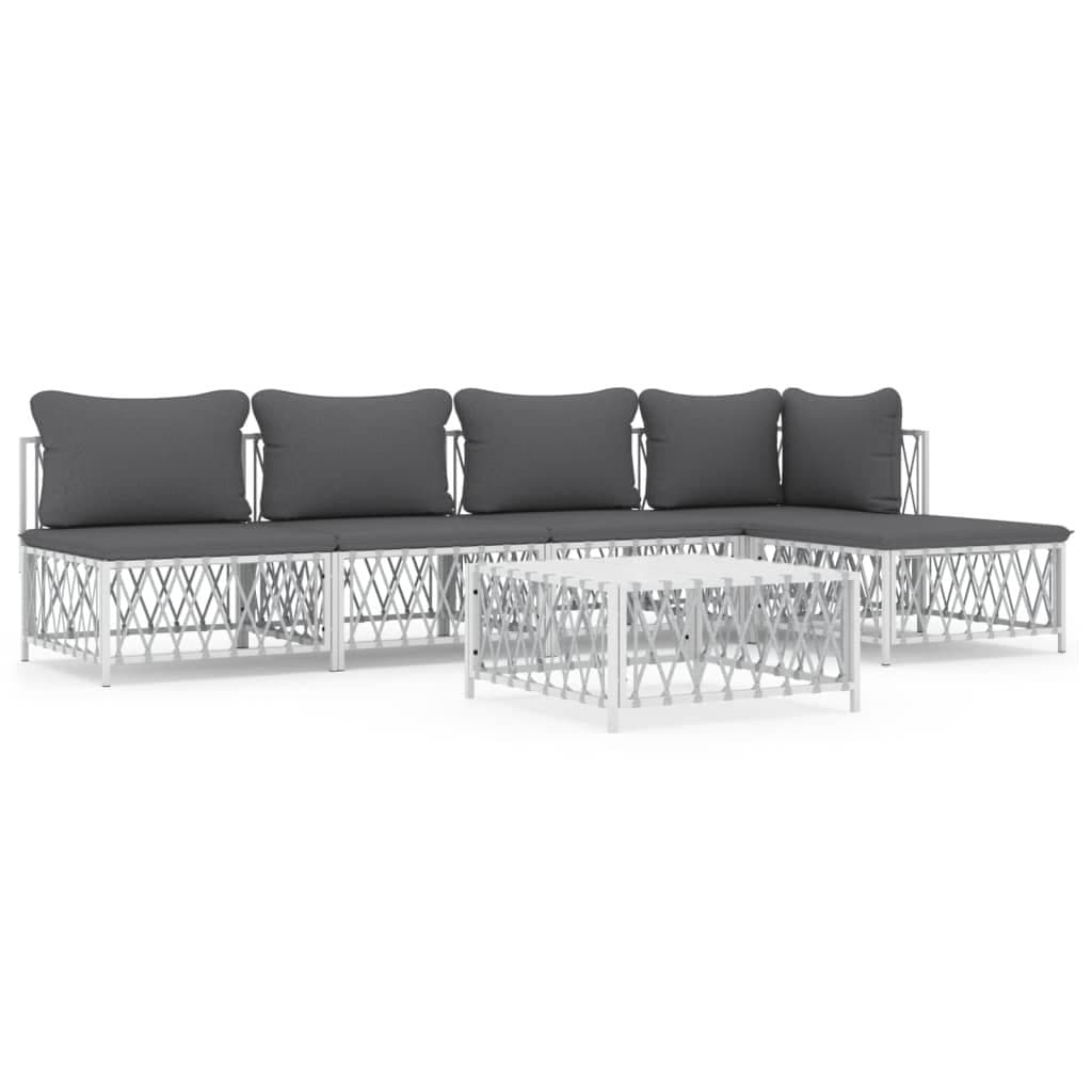 6 Piece White Steel Frame Garden Lounge Set