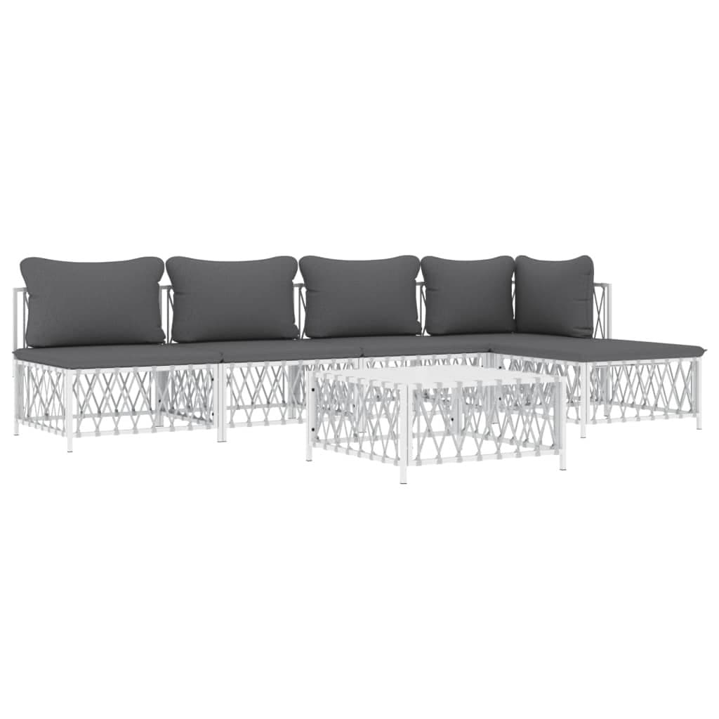 6 Piece White Steel Frame Garden Lounge Set