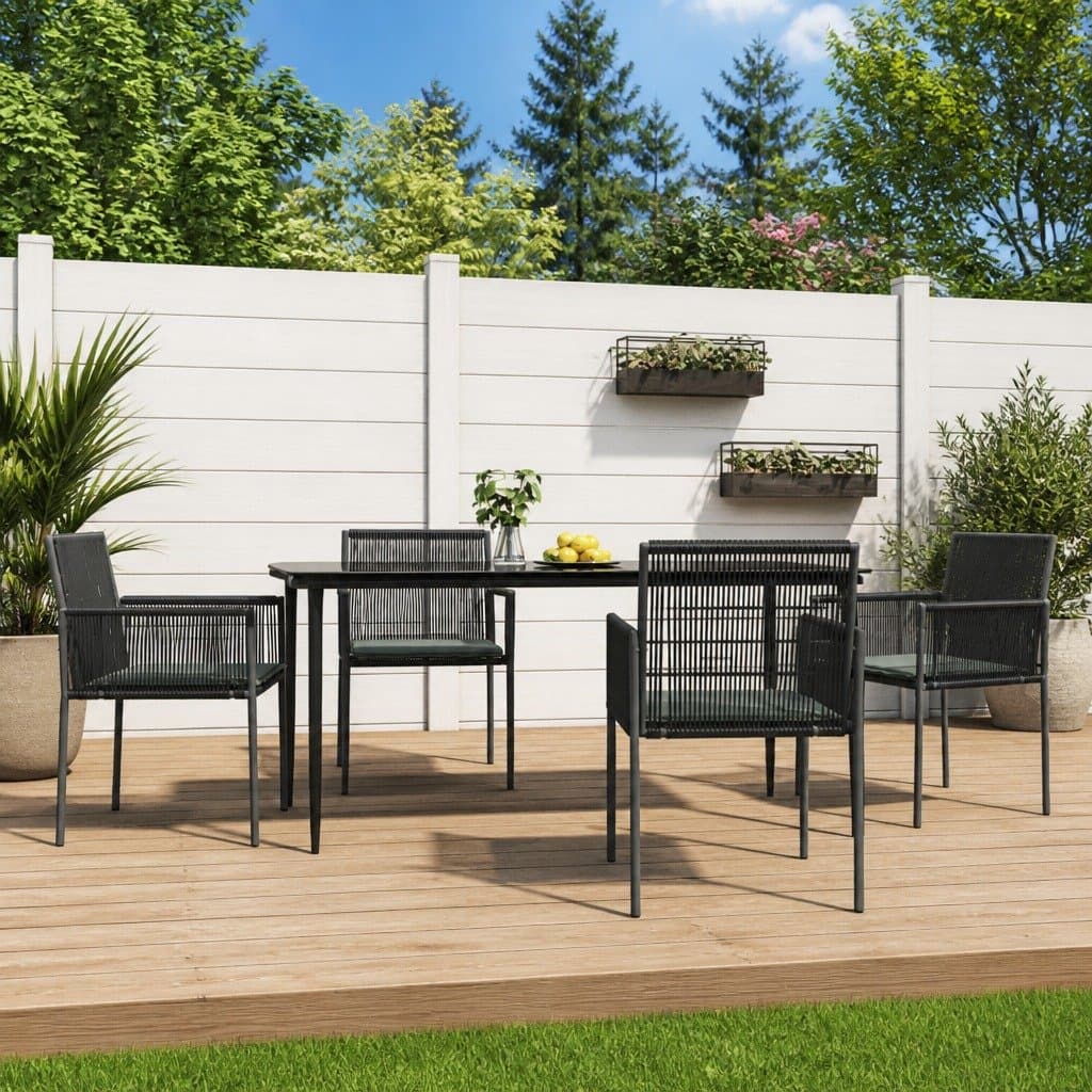 5 Piece Garden Dining Set in Black Rattan