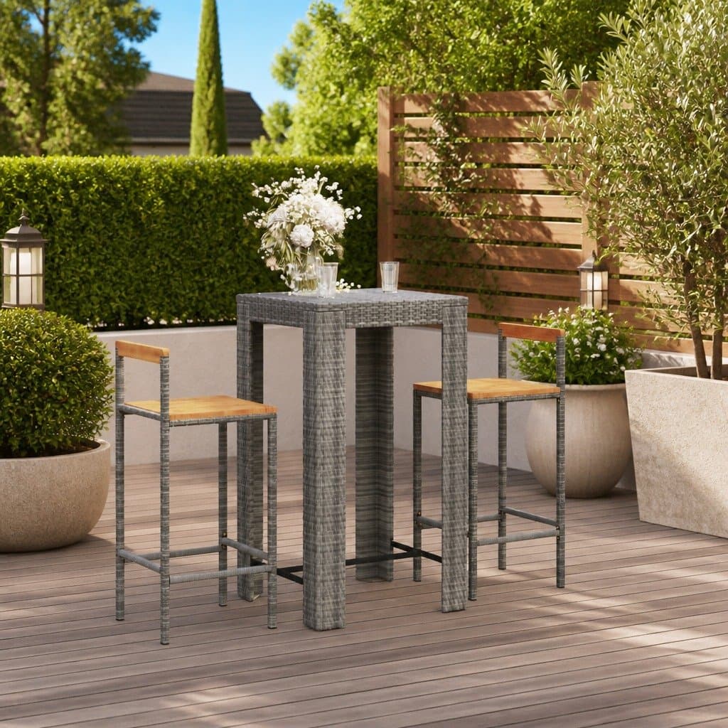 3 Piece Garden Bar Set with Grey Poly Rattan