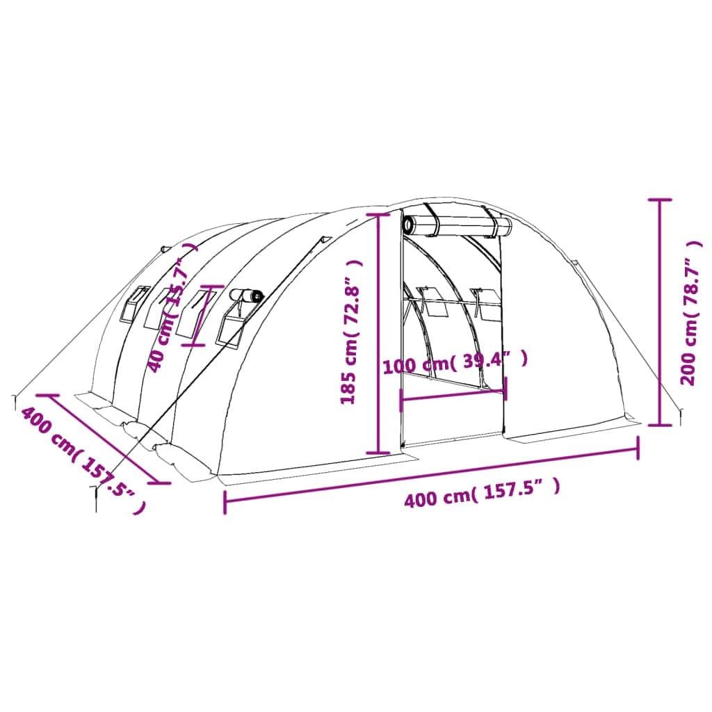 4x4x2m Greenhouse with Steel Frame and PE Cover