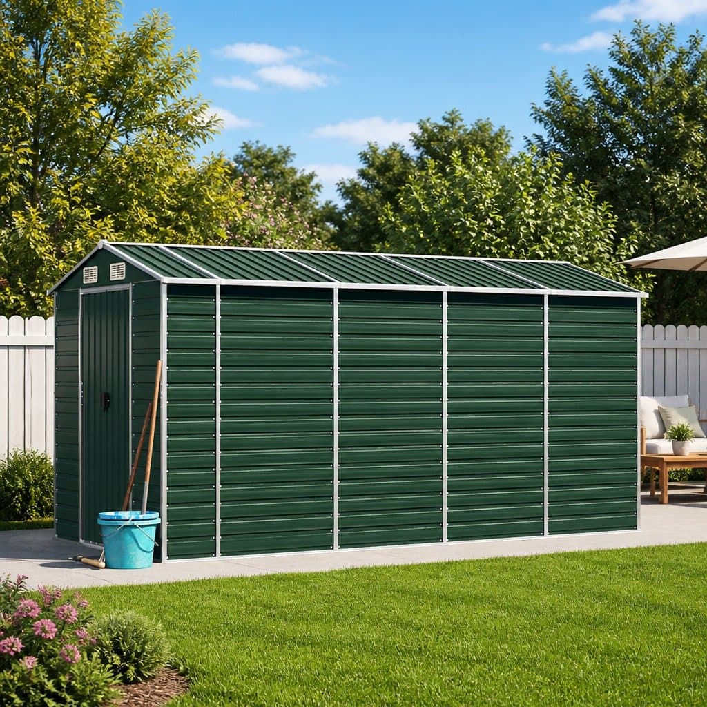 Green Galvanised Steel Garden Shed 191x385x198cm