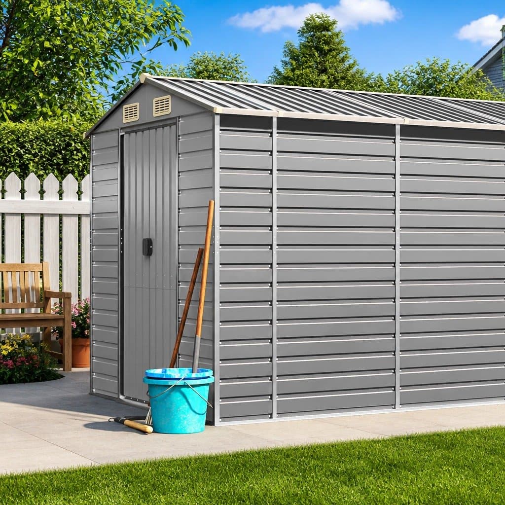 Grey Outdoor Garden Shed with Galvanised Steel Construction