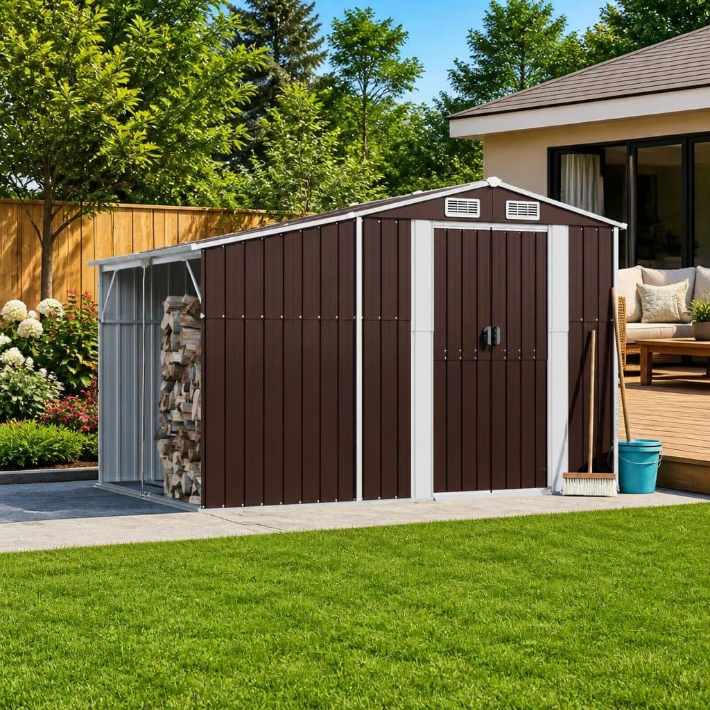Brown Metal Garden Shed 277x192.5x179 cm