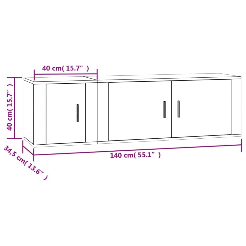 2-Piece Wall-Mounted TV Cabinet Set in White