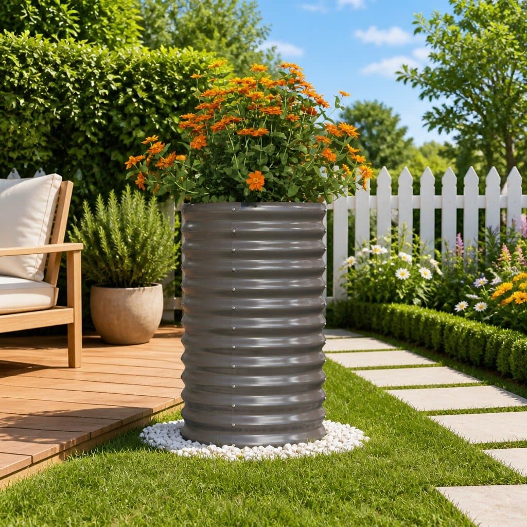 Garden Planter Raised Bed Outdoor Flower Pot Sturdy Steel Grey Balcony Patio