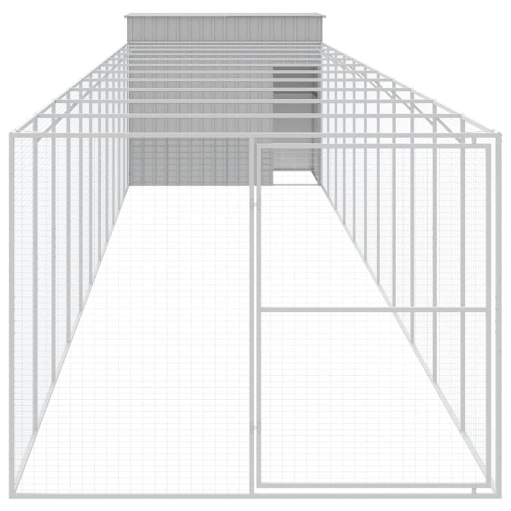 Dog House with Run Grey Galvanised Steel Pet Kennel Outdoor Shelter Cage