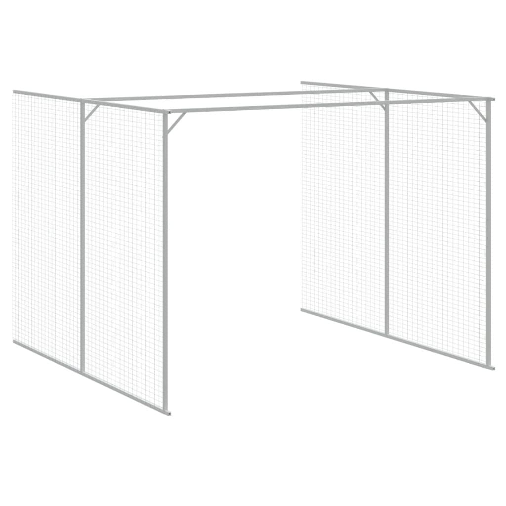 Dog House with Run Grey Galvanised Steel Pet Kennel Outdoor Shelter Cage