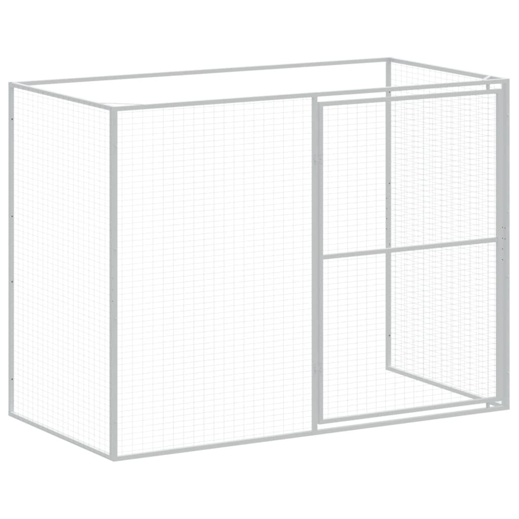 Dog House with Run Grey Galvanised Steel Pet Kennel Outdoor Shelter Cage