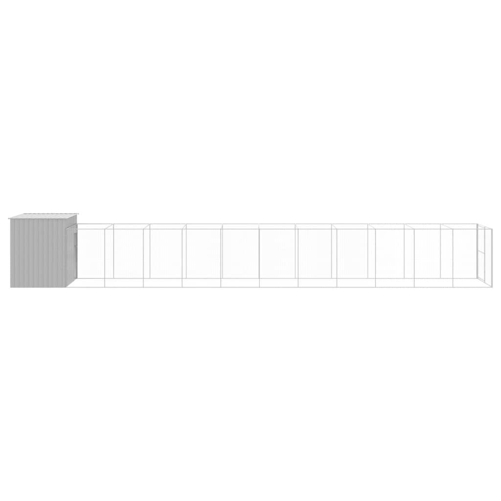 Dog House with Run Grey Galvanised Steel Pet Kennel Outdoor Shelter Cage
