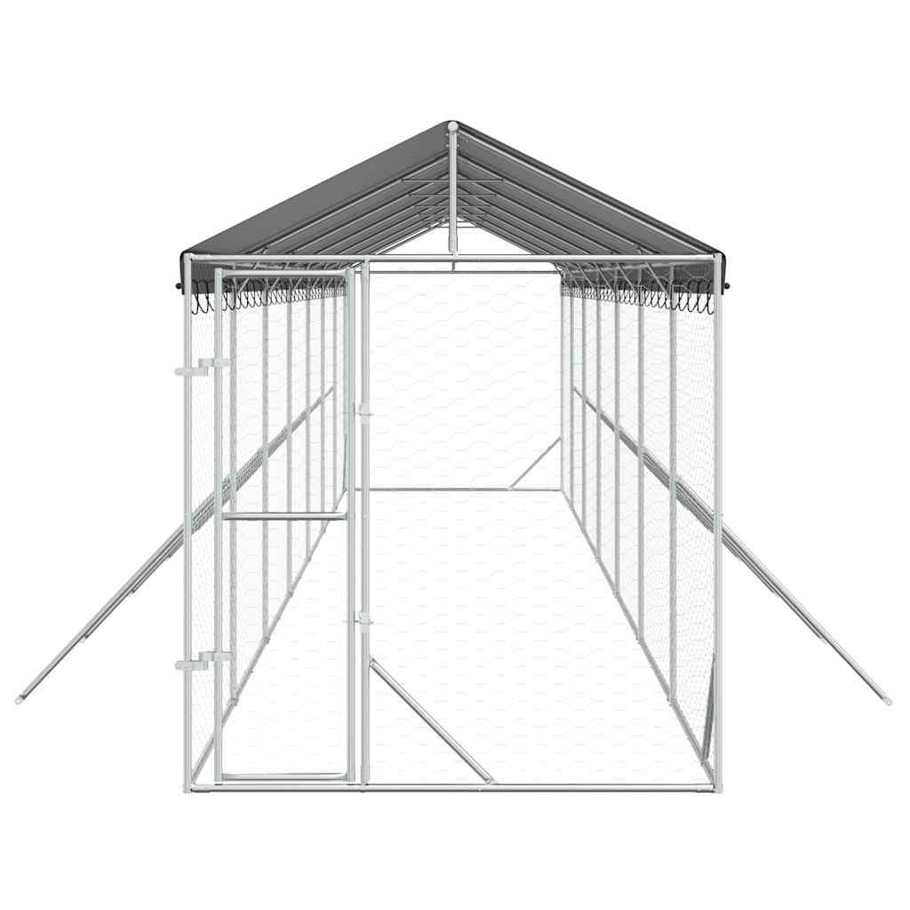 Outdoor Dog Kennel with Roof Galvanised Steel Silver Large Pet Run Enclosure