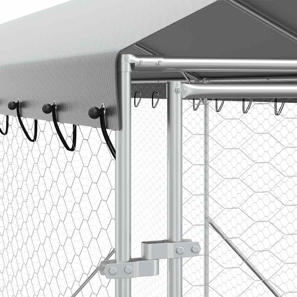Outdoor Dog Kennel with Roof Galvanised Steel Silver Large Pet Run Enclosure