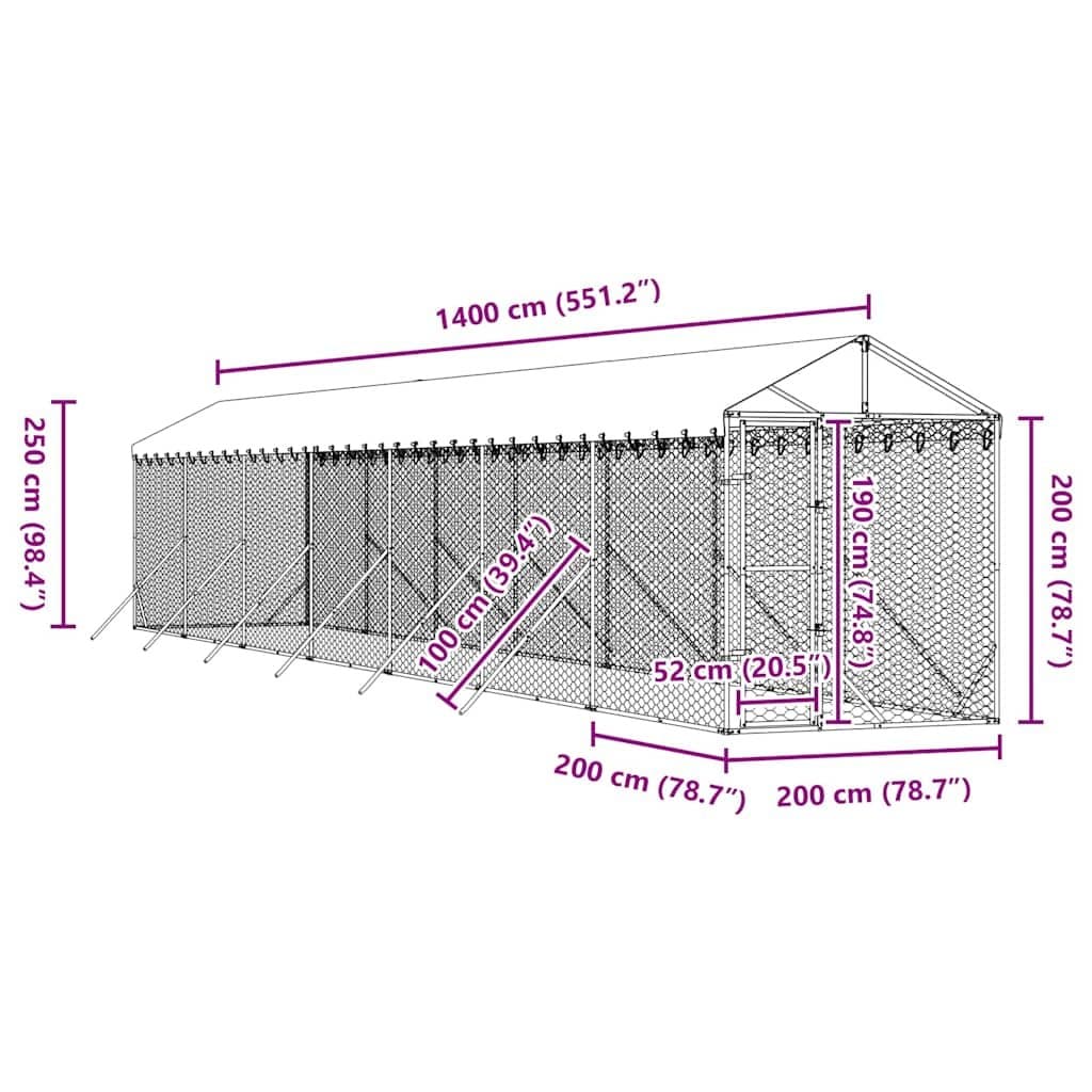 Outdoor Dog Kennel with Roof Galvanised Steel Silver Large Pet Run Enclosure
