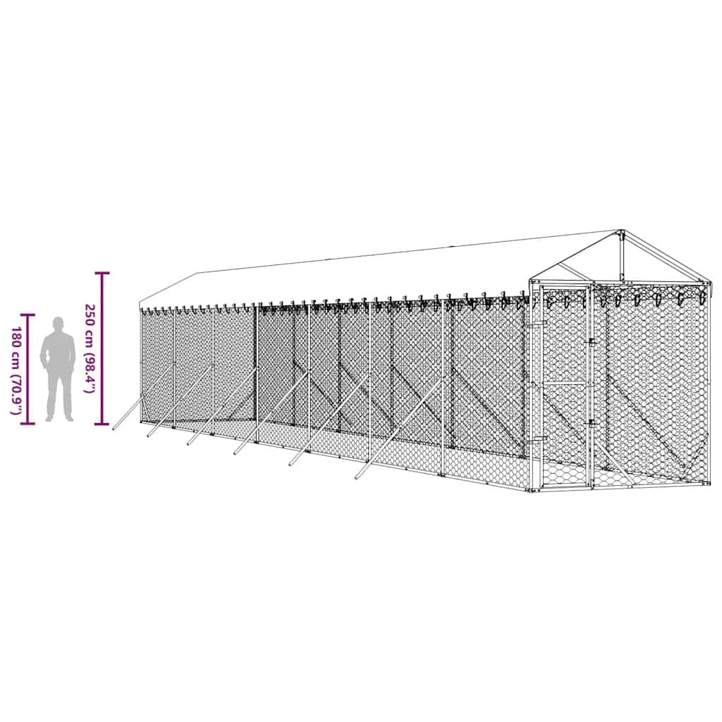 Outdoor Dog Kennel with Roof Galvanised Steel Silver Large Pet Run Enclosure