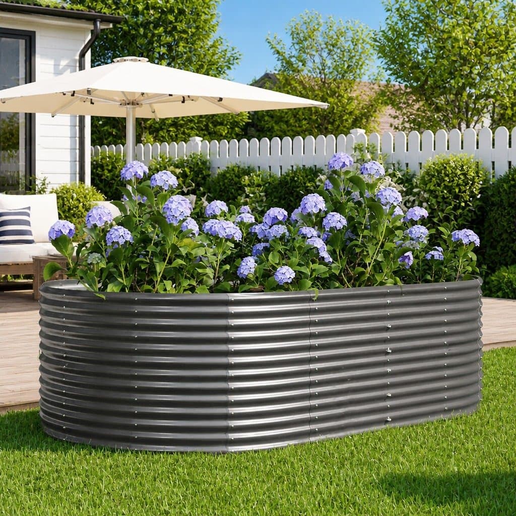 Raised Garden Bed Grey Galvanised Steel Frame