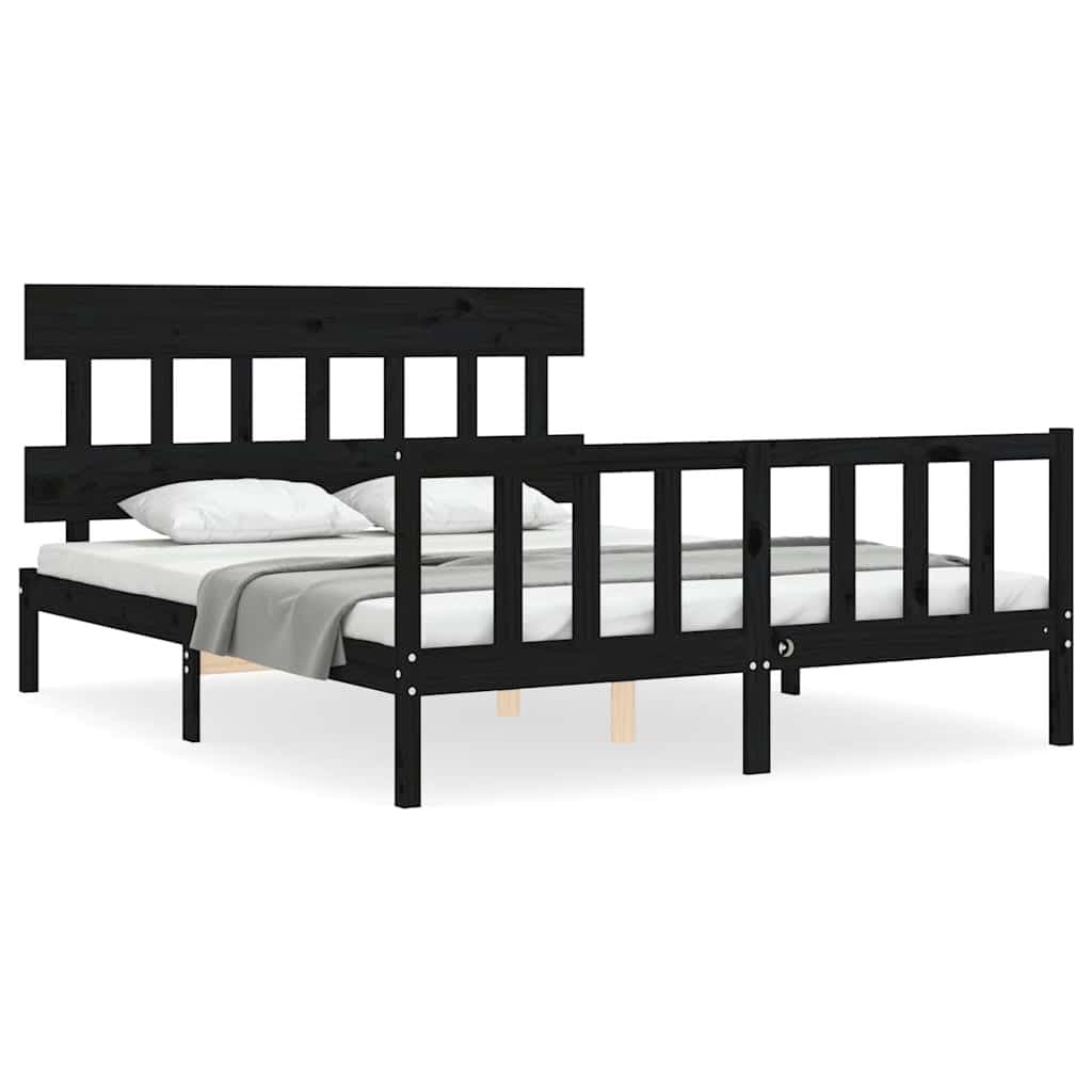 Solid Pine Wood Black Bed Frame 150x200 cm with Headboard