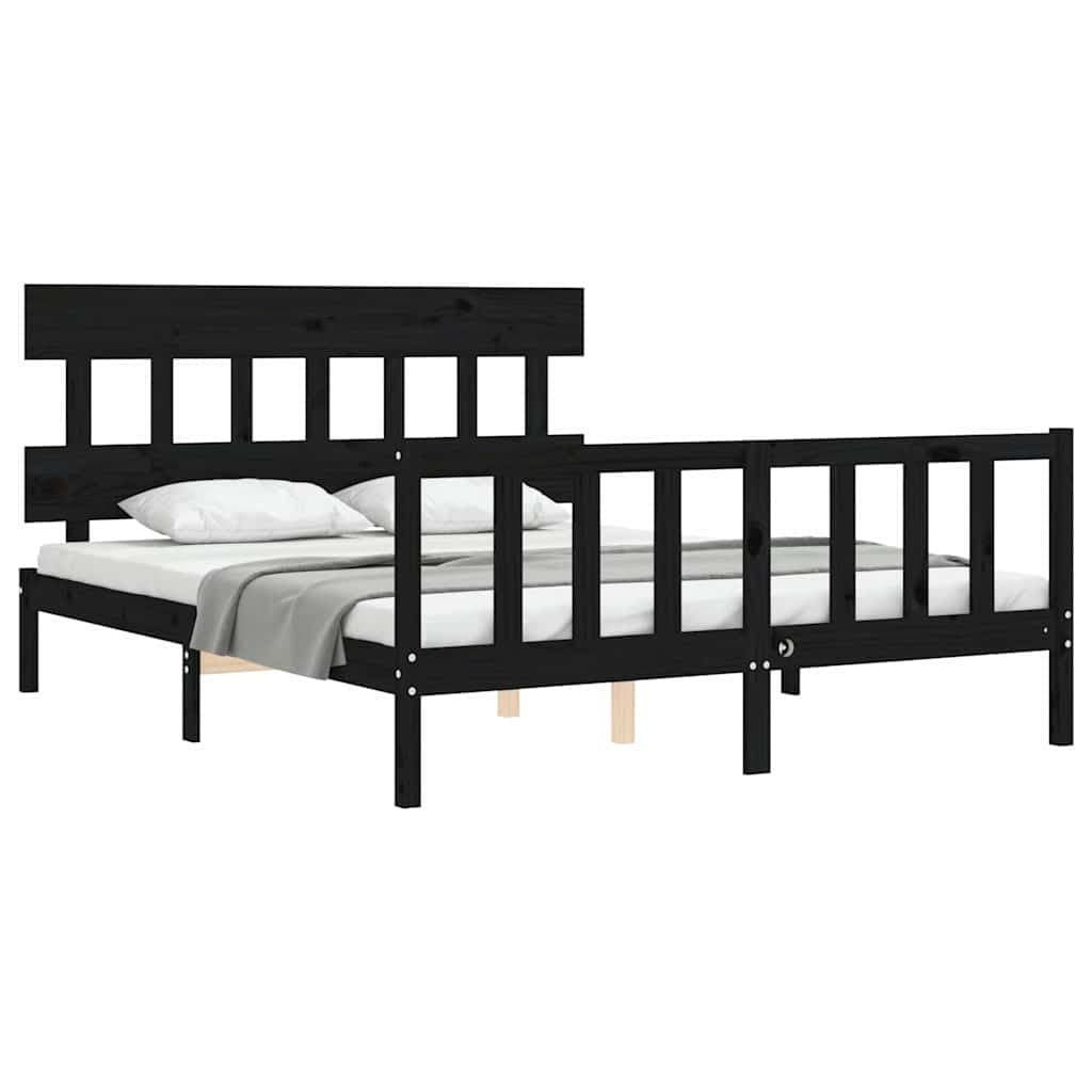 Solid Pine Wood Black Bed Frame 150x200 cm with Headboard