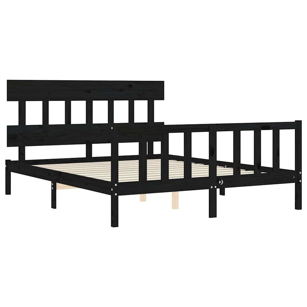 Solid Pine Wood Black Bed Frame 150x200 cm with Headboard