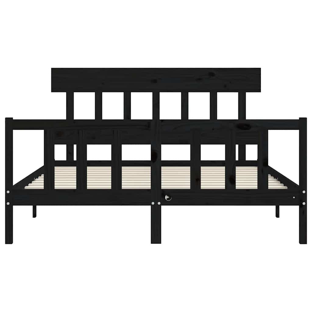 Solid Pine Wood Black Bed Frame 150x200 cm with Headboard